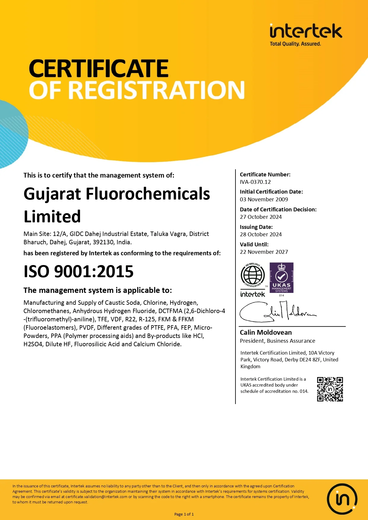 GFL Registration certificate